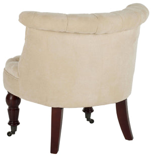 Safavieh Carlin Chair Tufted Natural Cream Cherry Mahogany Wood NC Coating Birch CA Foam Poly Fiber Cottonpoly MCR4711A 683726392880