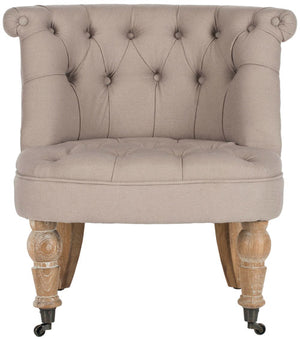 Safavieh Carlin Chair Tufted Taupe White Wash Wood NC Coating Birch CA Foam Poly Fiber Linen MCR4711B 683726392996