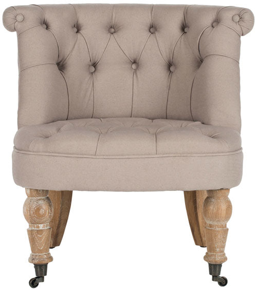 Safavieh Carlin Chair Tufted Taupe White Wash Wood NC Coating Birch CA Foam Poly Fiber Linen MCR4711B 683726392996
