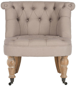 Safavieh Carlin Chair Tufted Taupe White Wash Wood NC Coating Birch CA Foam Poly Fiber Linen MCR4711B 683726392996
