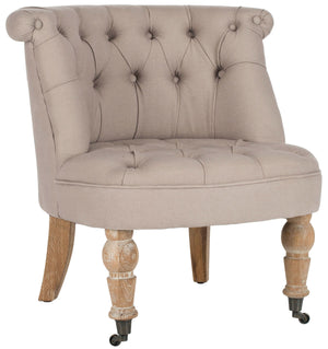 Safavieh Carlin Chair Tufted Taupe White Wash Wood NC Coating Birch CA Foam Poly Fiber Linen MCR4711B 683726392996