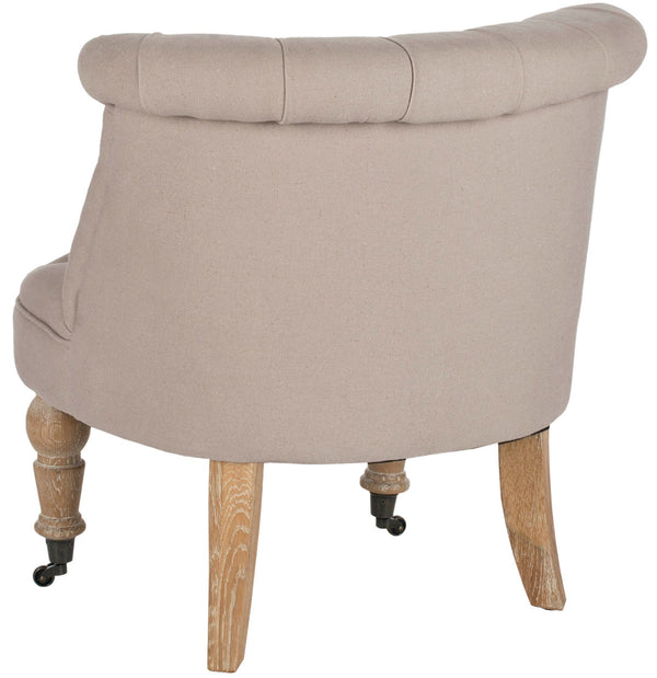 Safavieh Carlin Chair Tufted Taupe White Wash Wood NC Coating Birch CA Foam Poly Fiber Linen MCR4711B 683726392996