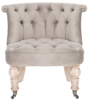 Safavieh Carlin Chair Tufted Mushroom Taupe White Wash Wood NC Coating Birch CA Foam Poly Fiber Cotton MCR4711C 683726979814