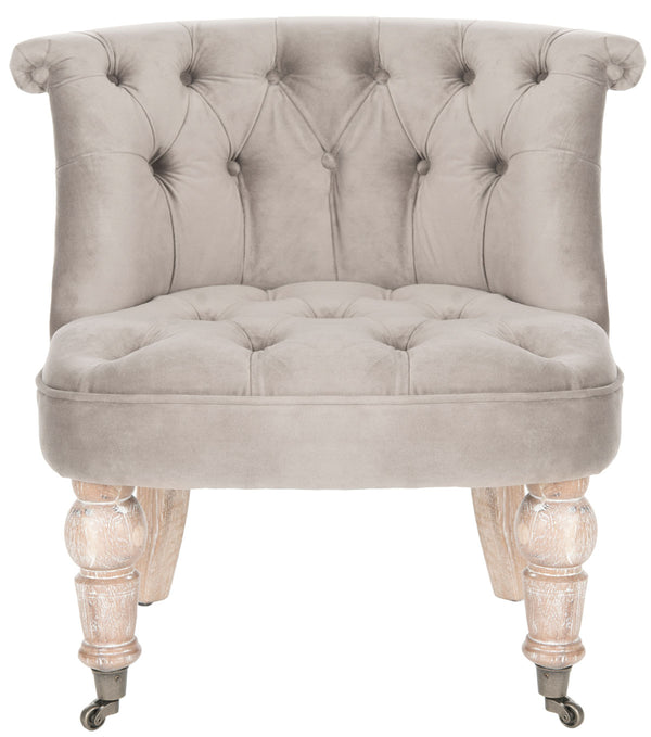 Safavieh Carlin Chair Tufted Mushroom Taupe White Wash Wood NC Coating Birch CA Foam Poly Fiber Cotton MCR4711C 683726979814