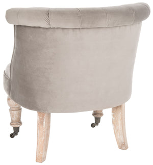 Safavieh Carlin Chair Tufted Mushroom Taupe White Wash Wood NC Coating Birch CA Foam Poly Fiber Cotton MCR4711C 683726979814