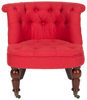 Safavieh Carlin Chair Tufted Cranberry Cherry Mahogany Wood NC Coating Birch CA Foam Poly Fiber Cotton MCR4711D 683726207924