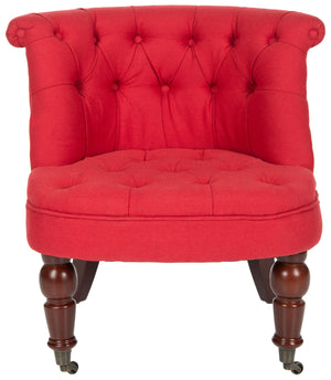 Safavieh Carlin Chair Tufted Cranberry Cherry Mahogany Wood NC Coating Birch CA Foam Poly Fiber Cotton MCR4711D 683726207924