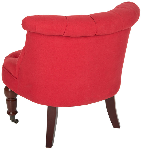 Safavieh Carlin Chair Tufted Cranberry Cherry Mahogany Wood NC Coating Birch CA Foam Poly Fiber Cotton MCR4711D 683726207924