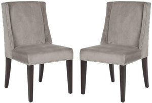 Safavieh - Set of 2 - Humphry Dining Chair 21''H Nail Heads Mushroom Taupe Cherry Mahogany Wood Birch CA Foam Poly Steel Cotton MCR4713B-SET2 683726661924