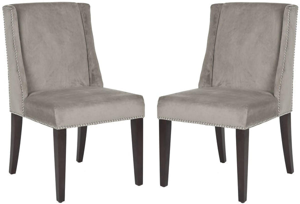 Safavieh - Set of 2 - Humphry Dining Chair 21''H Nail Heads Mushroom Taupe Cherry Mahogany Wood Birch CA Foam Poly Steel Cotton MCR4713B-SET2 683726661924
