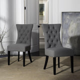 Safavieh - Set of 2 - Gretchen Side Chair 21''H Tufted Granite Black Wood NC Coating Birch CA Foam Poly Fiber Linen MCR4719B-SET2 683726696469