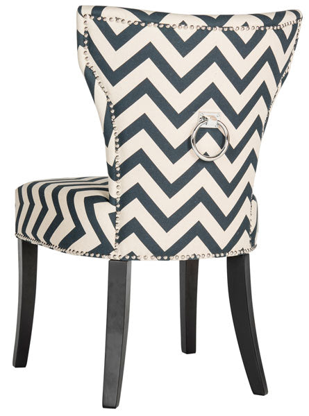 Safavieh - Set of 2 - Jappic Side Chair 20''H Ring Nail Heads Navy White Black Plywood CA Foam Poly Fiber Steel Cotton Linen MCR4721C-SET2 889048032033