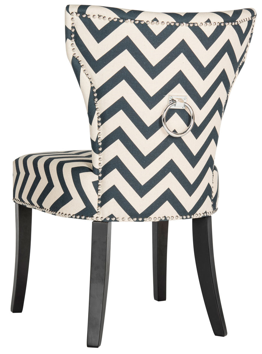 Safavieh - Set of 2 - Jappic Side Chair 20''H Ring Nail Heads Navy White Black Plywood CA Foam Poly Fiber Steel Cotton Linen MCR4721C-SET2 889048032033