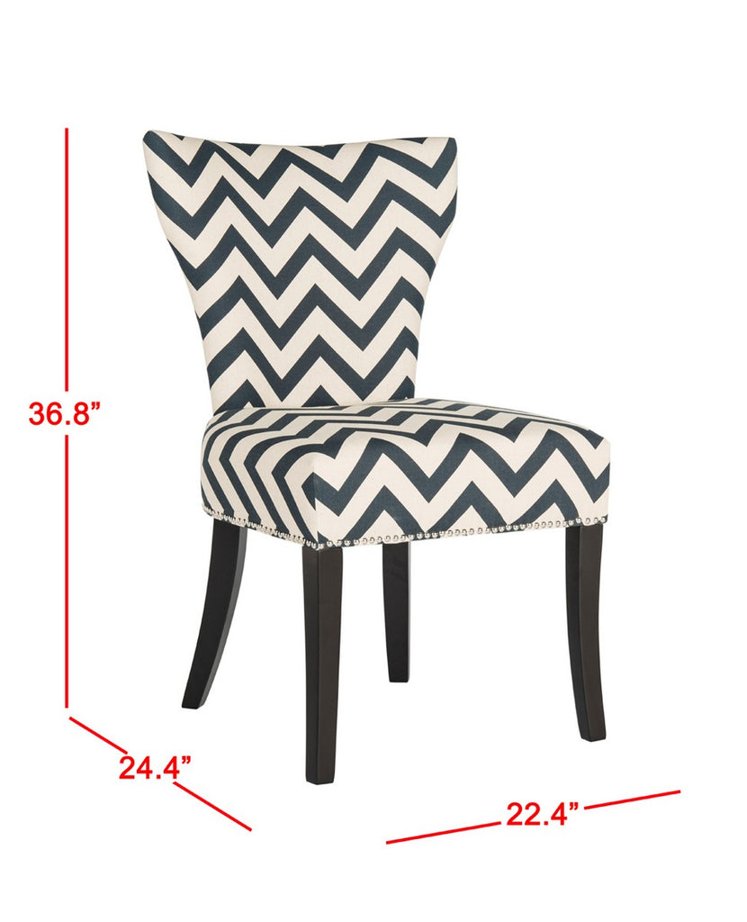 Safavieh - Set of 2 - Jappic Side Chair 20''H Ring Nail Heads Navy White Black Plywood CA Foam Poly Fiber Steel Cotton Linen MCR4721C-SET2 889048032033
