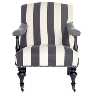 Safavieh Devona Arm Chair Awning Stripe Nail Heads Charcoal White Wood NC Coating Birch CA Foam Poly FiberSteelPolyester Linen MCR4731D 889048024151