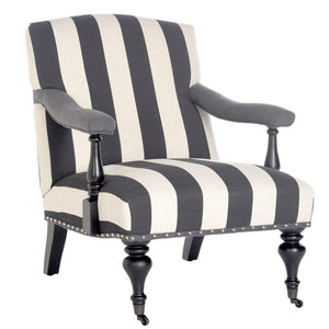 Safavieh Devona Arm Chair Awning Stripe Nail Heads Charcoal White Wood NC Coating Birch CA Foam Poly FiberSteelPolyester Linen MCR4731D 889048024151