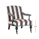 Safavieh Devona Arm Chair Awning Stripe Nail Heads Charcoal White Wood NC Coating Birch CA Foam Poly FiberSteelPolyester Linen MCR4731D 889048024151