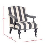 Safavieh Devona Arm Chair Awning Stripe Nail Heads Charcoal White Wood NC Coating Birch CA Foam Poly FiberSteelPolyester Linen MCR4731D 889048024151