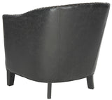 Safavieh Evander Club Chair - Brass Nail Heads Antique Black NC Coating Birch Plywood CA Foam Poly Fiber Stainless Steel PU MCR4732A 683726696582