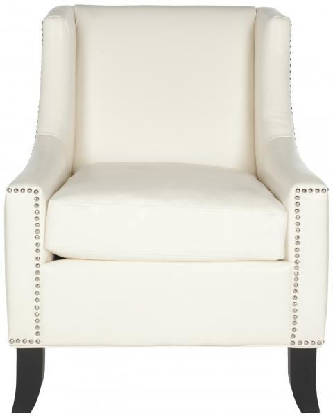 Safavieh Daniel Club Chair - Silver Nail Heads Antique White Black NC Coating Birch Plywood CA Foam Poly FiberSteelPU MCR4733B 683726696612