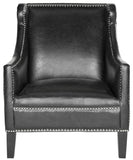 Safavieh Mckinley Club Chair Leather Nail Heads Antique Black NC Coating Birch Plywood CA Foam Poly Fiber Stainless Steel PU MCR4735A 683726697190