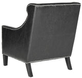 Safavieh Mckinley Club Chair Leather Nail Heads Antique Black NC Coating Birch Plywood CA Foam Poly Fiber Stainless Steel PU MCR4735A 683726697190