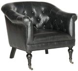 Safavieh Nicolas Club Chair Tufted Antique Black NC Coating Birch Plywood CA Foam Poly Fiber PU MCR4740B 683726699927