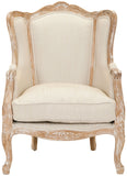 Safavieh Fallon Wing Chair Linen Bleached Oak Natural Fabric Wood Couture MCR4901A 683726497530