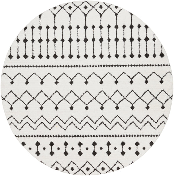 Moroccan Shag MCS-2309 Global Polypropylene, Polyester Rug MCS2309-710RD Black, Charcoal, White 65% Polypropylene, 35% Polyester 7'10" Round