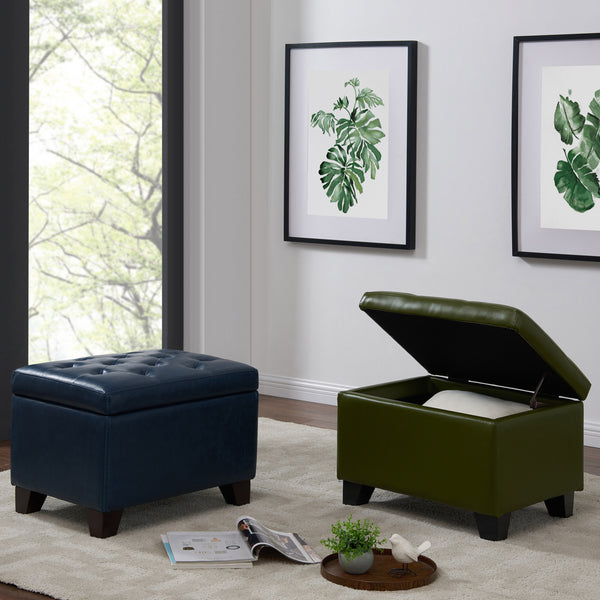 Julian Stylish Rectangular Bonded Leather Storage Ottoman with Biscuit Tufting for Home Organization