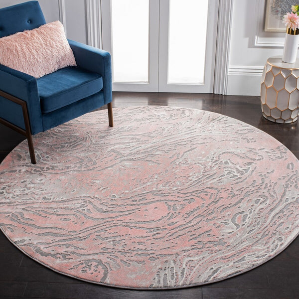 Meadow 500 Meadow 568 Contemporary Power Loomed 75% Polypropylene + 25% Polyester Rug Light Grey / Pink