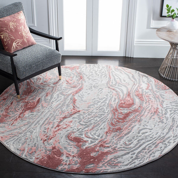 Meadow 500 Meadow 568 Contemporary Power Loomed 75% Polypropylene + 25% Polyester Rug Grey / Pink