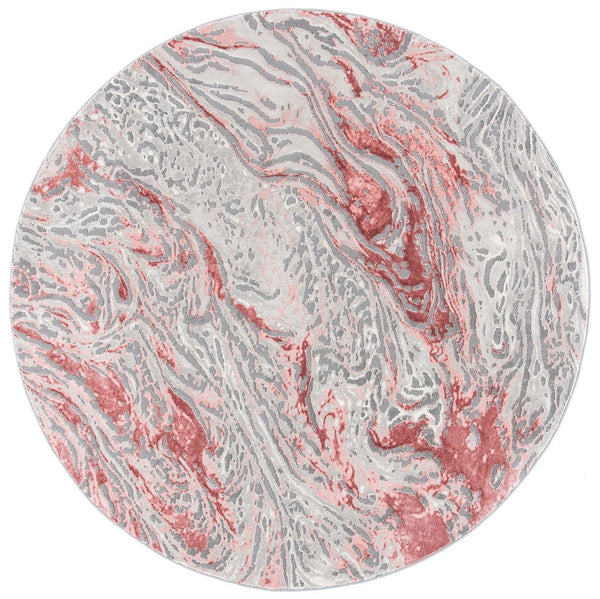 Meadow 500 Meadow 568 Contemporary Power Loomed 75% Polypropylene + 25% Polyester Rug Grey / Pink