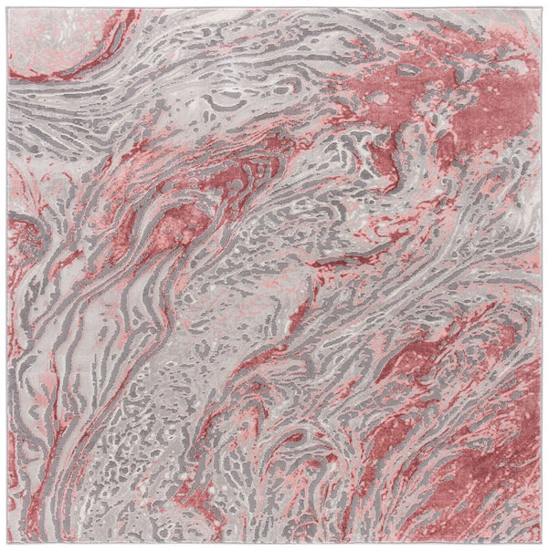 Meadow 500 Meadow 568 Contemporary Power Loomed 75% Polypropylene + 25% Polyester Rug Grey / Pink