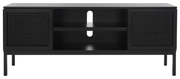 Zadie Coastal Chic Rattan Media Stand with Elegant Storage Shelves for Consoles and Decor