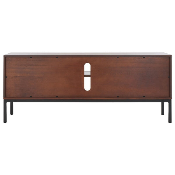 Zadie Coastal Chic Rattan Media Stand with Elegant Storage Shelves for Consoles and Decor