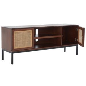 Zadie Coastal Chic Rattan Media Stand with Elegant Storage Shelves for Consoles and Decor