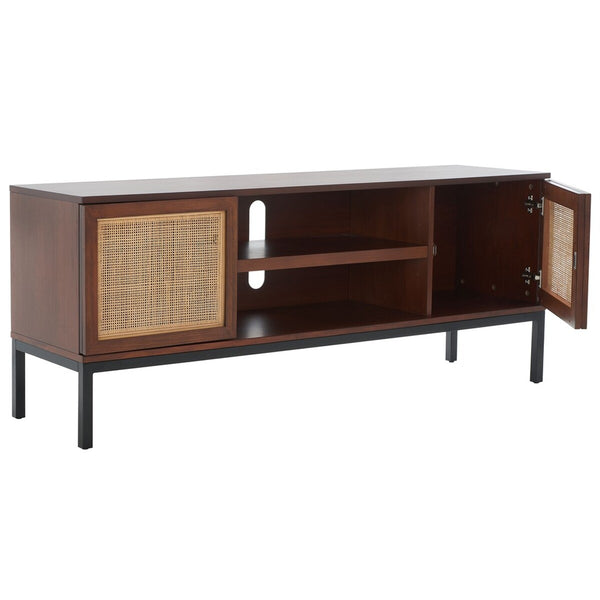 Zadie Coastal Chic Rattan Media Stand with Elegant Storage Shelves for Consoles and Decor