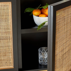 Zadie Rattan Sideboard - Modern Coastal Design with Black Frame and Ample Storage for Chic Spaces