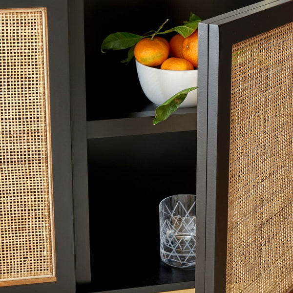 Zadie Rattan Sideboard - Modern Coastal Design with Black Frame and Ample Storage for Chic Spaces
