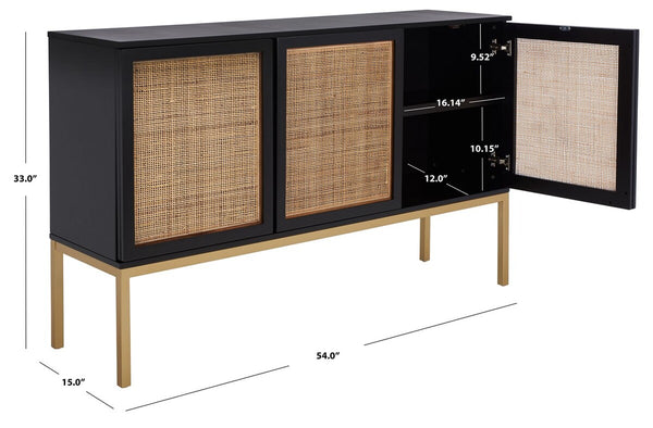 Zadie Rattan Sideboard - Modern Coastal Design with Black Frame and Ample Storage for Chic Spaces