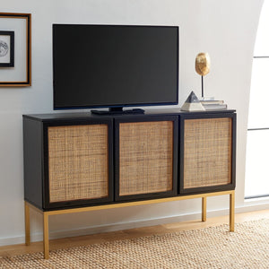 Zadie Rattan Sideboard - Modern Coastal Design with Black Frame and Ample Storage for Chic Spaces