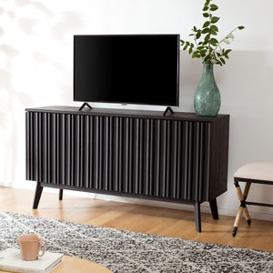 Helena Media Stand: Mid-Century Design with Carved Details to Elevate Your Entertainment Space Elegantly