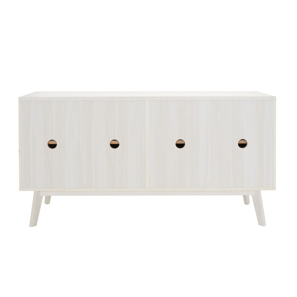 Helena Media Stand: Mid-Century Design with Carved Details to Elevate Your Entertainment Space Elegantly