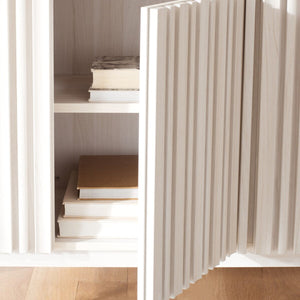 Helena Media Stand: Mid-Century Design with Carved Details to Elevate Your Entertainment Space Elegantly