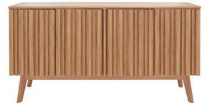 Helena Media Stand: Mid-Century Design with Carved Details to Elevate Your Entertainment Space Elegantly