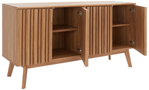 Helena Media Stand: Mid-Century Design with Carved Details to Elevate Your Entertainment Space Elegantly