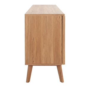 Helena Media Stand: Mid-Century Design with Carved Details to Elevate Your Entertainment Space Elegantly