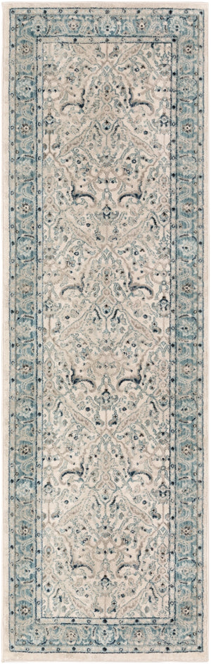 Mesopotamia MEP-2304 Traditional Polypropylene Rug MEP2304-26710 Medium Gray, Teal, Ivory, Navy, Denim, Black, Camel 100% Polypropylene 2'6" x 7'10"