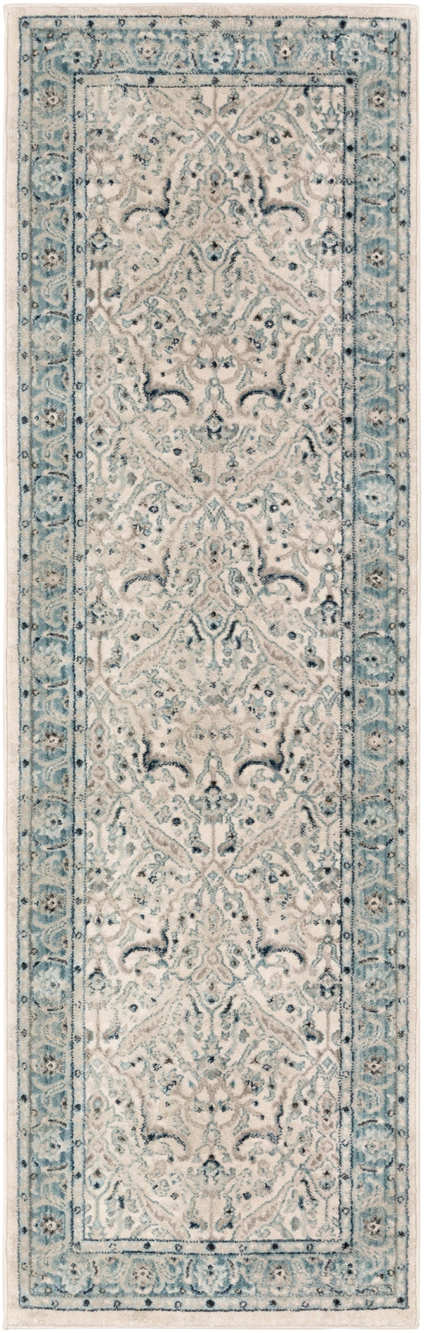Mesopotamia MEP-2304 Traditional Polypropylene Rug MEP2304-26710 Medium Gray, Teal, Ivory, Navy, Denim, Black, Camel 100% Polypropylene 2'6" x 7'10"